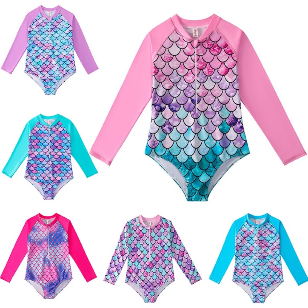 Mermaid Swimsuit for Baby Girls Long Sleeve Fish Scale Design