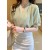 Elegant Korean Chiffon V-Neck Pearl Short Sleeve Summer Blouse