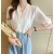 Elegant Korean Chiffon V-Neck Pearl Short Sleeve Summer Blouse