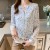 Elegant Floral Print V-Neck Women's Chiffon Blouse Long Sleeve Top