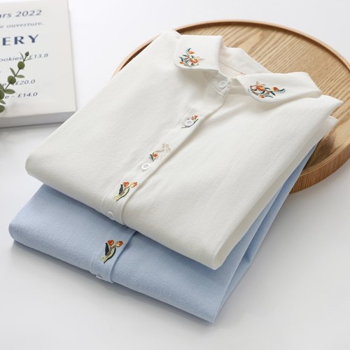 Embroidered Cotton Women's Long Sleeve Casual Shirt 2023 Spring