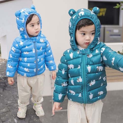 2023 Baby Girls Boys Cartoon Bear Hooded Down Jackets for Kids, Warm Autumn Winter Outerwear Coat