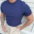 Navy Blue Men's Round Collar Slim Fit Knitted T-shirt with Striped Pattern