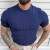 Navy Blue Men's Round Collar Slim Fit Knitted T-shirt with Striped Pattern