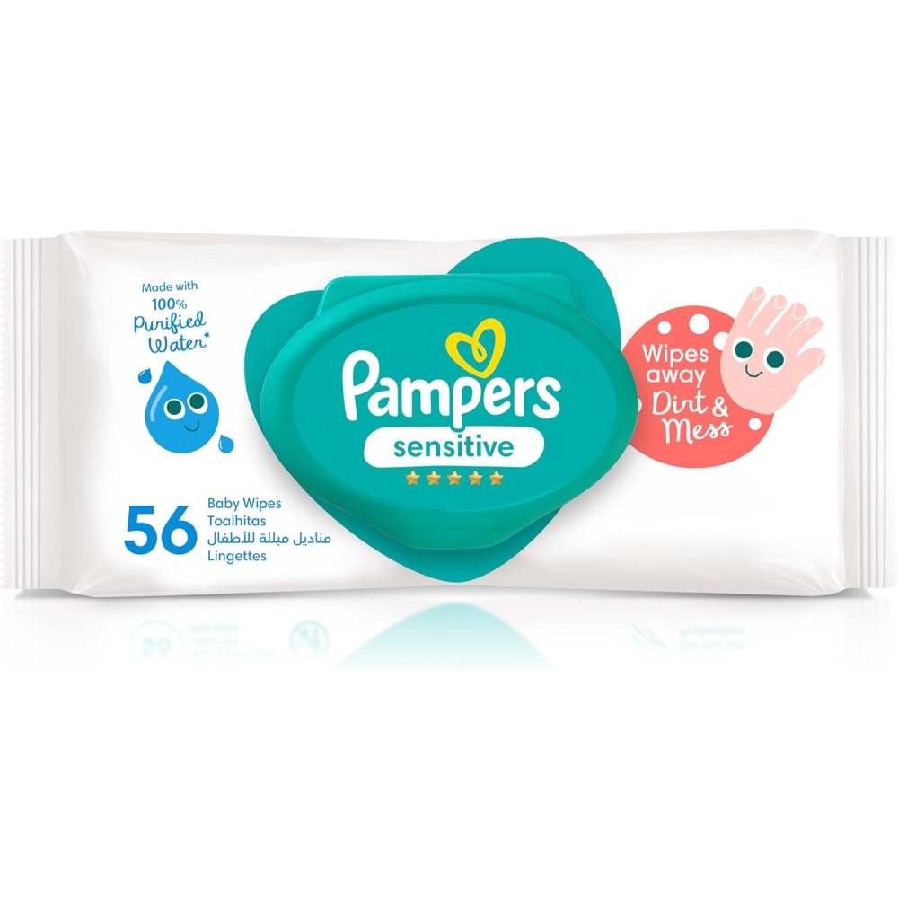 Pampers Sensitive Protect Baby Wipes with 100% Purified Water, 56 Count - Gentle & Alcohol-Free