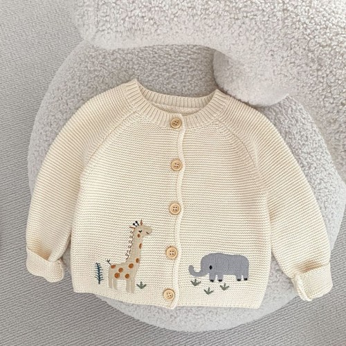 Cute Embroidered Cotton Sweater Cardigan Coat for Baby Girls (0-2 Years)