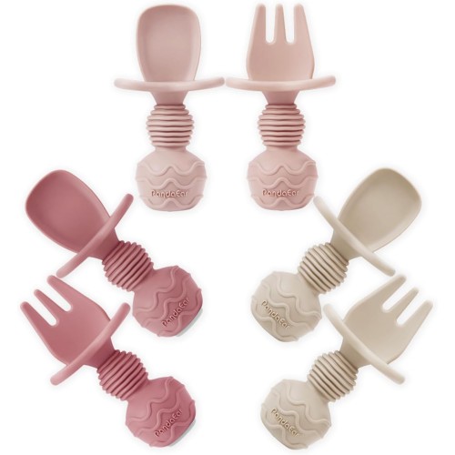 PandaEar 6 Pack Silicone Baby Spoons and Forks - Anti-Choke Self Feeding Set, BPA Free, for Baby Led Weaning