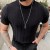 Black Men's Round Collar Knitted T-shirt with Striped Pattern