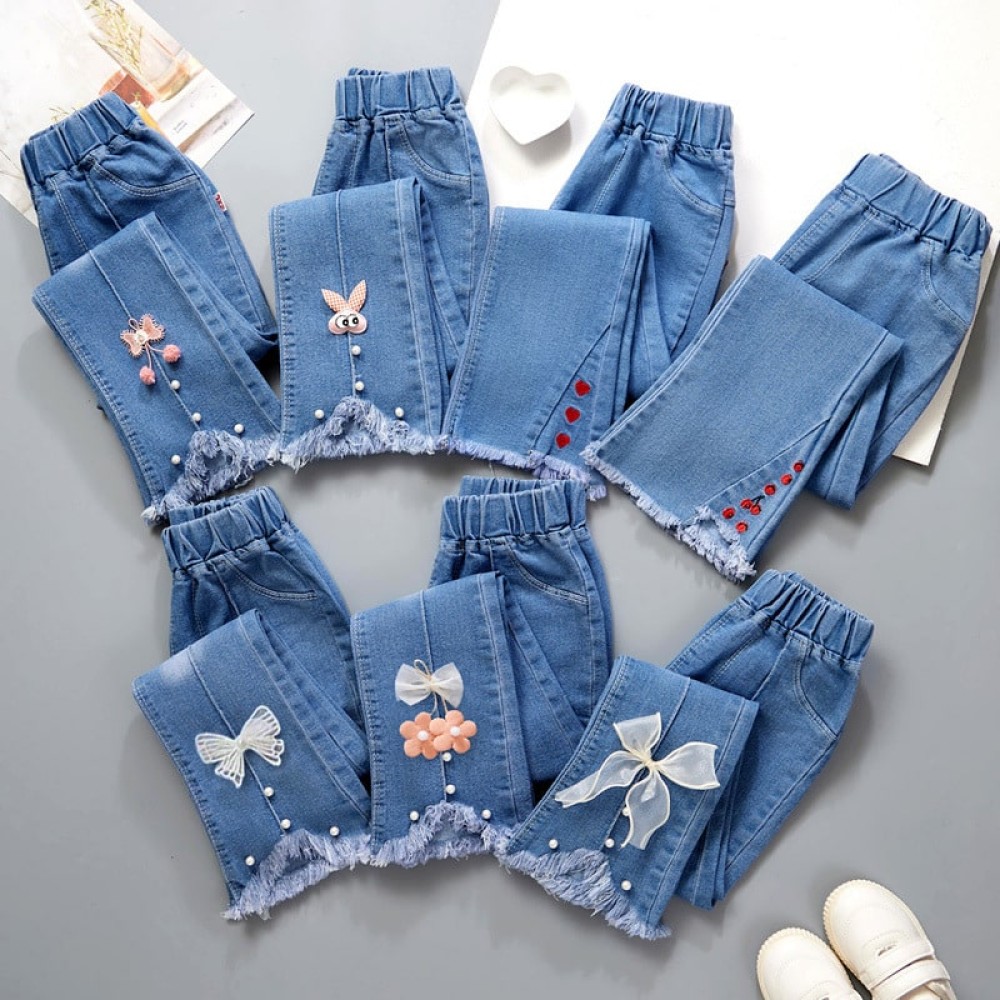 Baby Girls Flower Bow Flared Jeans – Casual Bell-Bottoms for Kids (Ages 4-10)