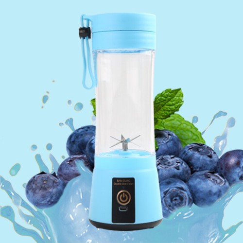 Blue Portable 6-Blade USB Rechargeable Mini Fruit Juicer Blender for Home & Outdoor Use