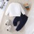 Casual Cartoon Bear Long Sleeve Tee & Navy Pants Set for Toddlers (3-24 Months)