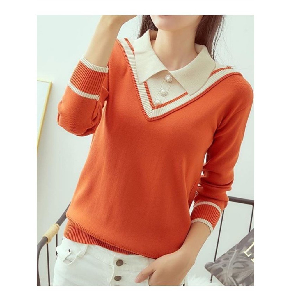 Women's Casual Loose Lapel Knit Sweater Pullover