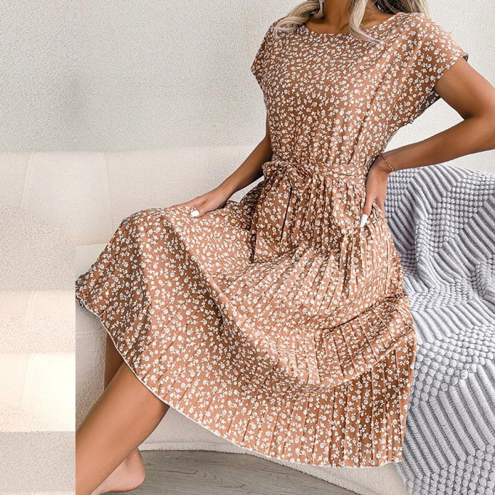 Chic Floral Pleated A-Line Dress for Women - Spring Summer Fashion