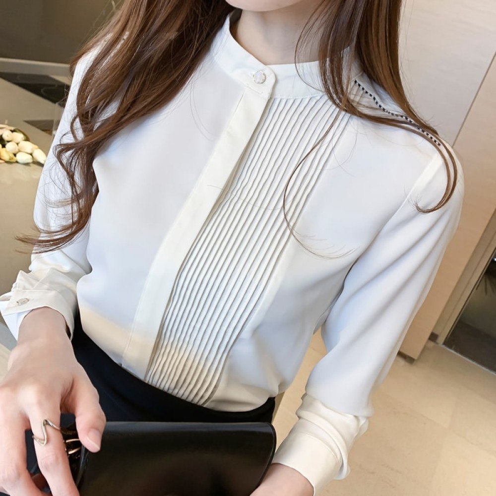 Women’s Long Sleeve Irregular Chiffon Button Shirt - Office Lady Style for Spring/Summer