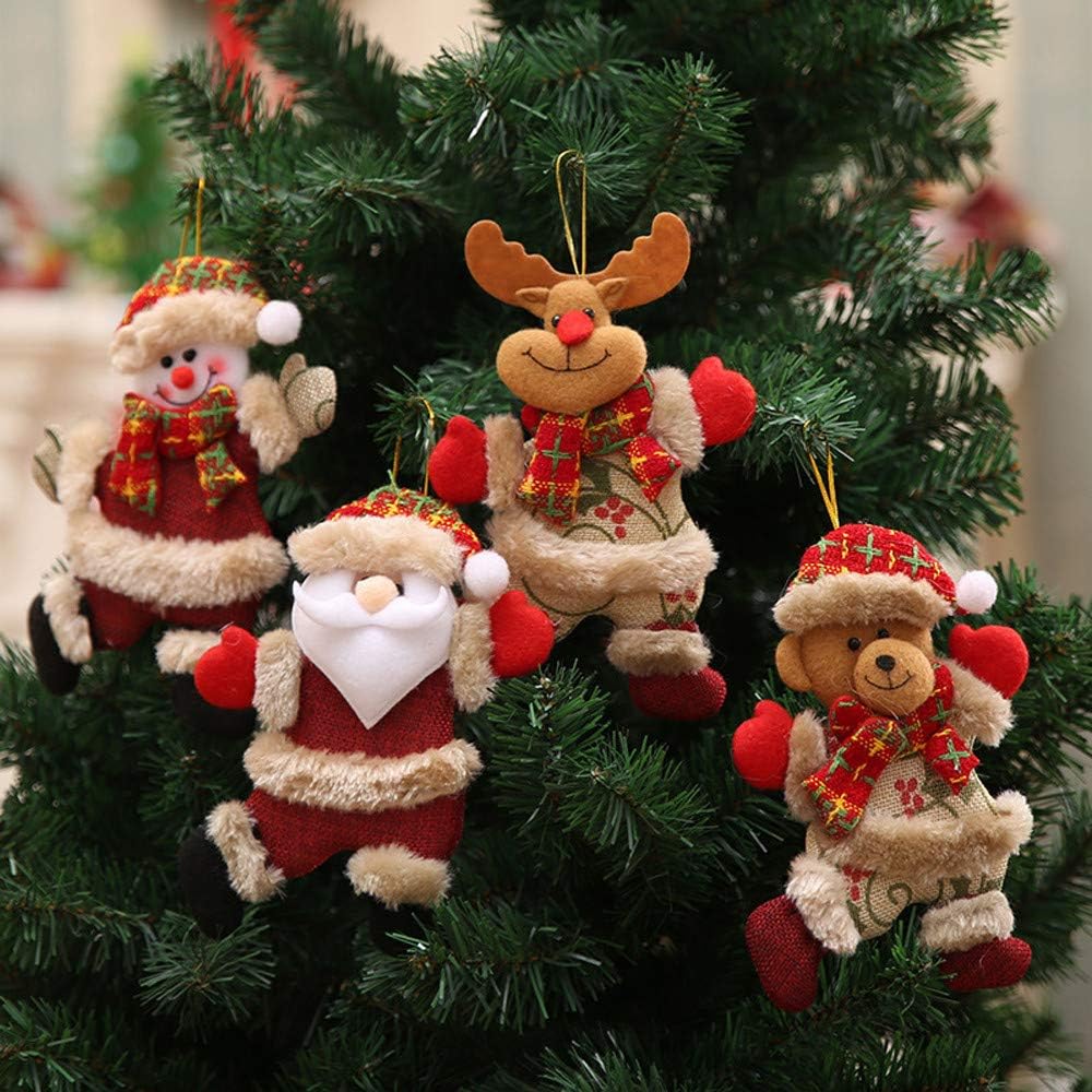 Christmas Tree Decorations, 4-Pack Santa Claus & Snowman Ornaments, Merry Christmas Pendants for Holiday Decor & Gifts