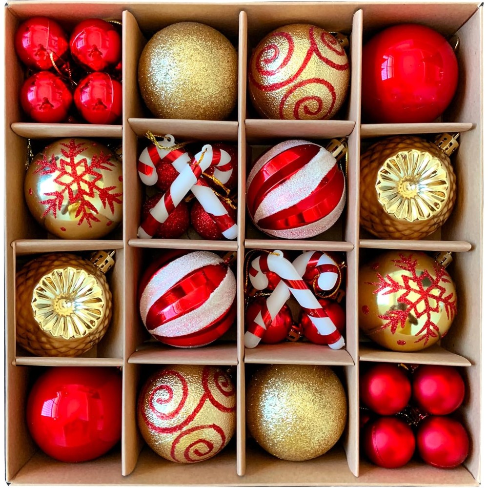 TBSITNS 40 Pcs Christmas Ball Set, Gold & Red Decorative Balls for Tree, Wedding, Home Party & Festival Decoration