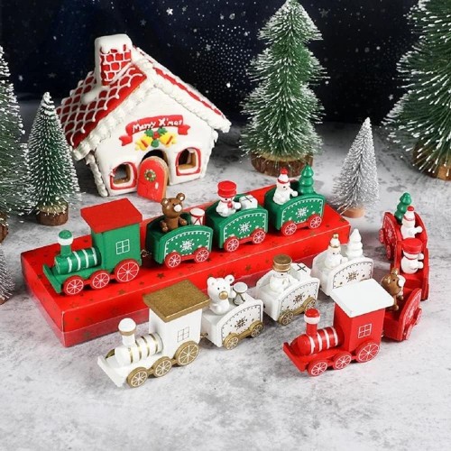 GUAGLL Christmas Wooden Train Decoration, Cute Tabletop & Window Decor, Holiday Gift for Home & Garden