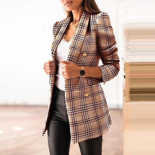 Women’s Double-Breasted Tweed Blazer - Vintage Chic Long Sleeve Jacket (S-XXXL)