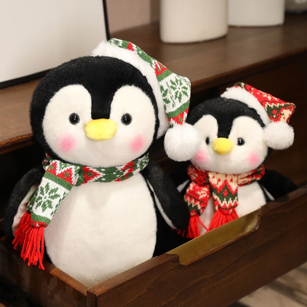 Cute Penguin Plush Toy with Christmas Hat – Soft Stuffed Animals for Xmas Decor & Gifts