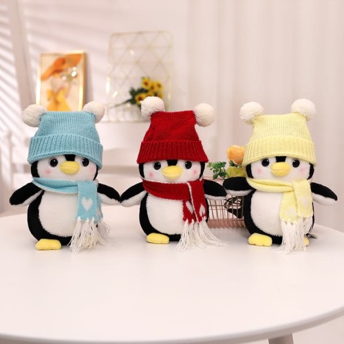 Cute Penguin Plush Toy with Hat & Scarf – Soft Stuffed Animal for Kids, 25/35cm Xmas Gift