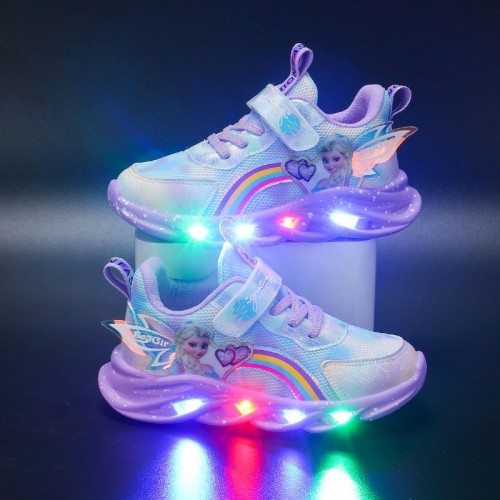 Disney Girls’ LED Light Sneakers – Breathable Princess Elsa Sports Shoes (Size 22-37)