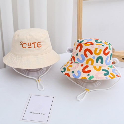 Double-Sided Kids Bucket Hat with Adjustable String – Cute Embroidered Fisherman Cap