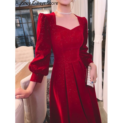 Elegant Red Sequins Midi Dress – Perfect for Formal Occasions and Evening Parties