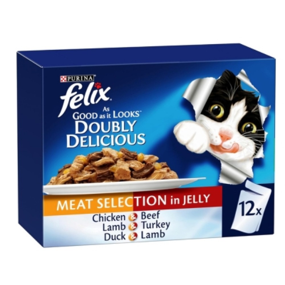 Purina Felix As Good As It Looks Doubly Delicious Wet Cat Food Meat Selections 85g (Pack of 12)