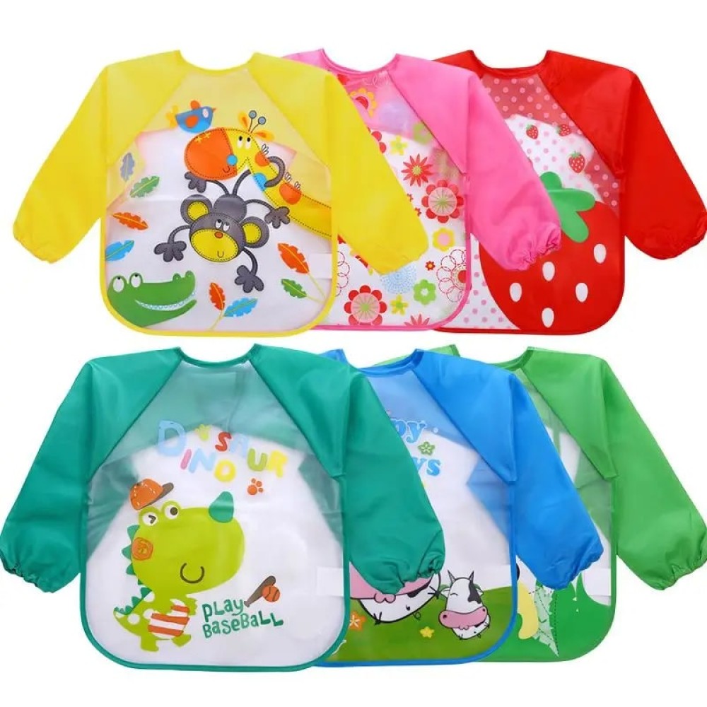 Waterproof Long Sleeve Baby Bib – Cartoon Infant Feeding Smock – Art Apron for Toddlers