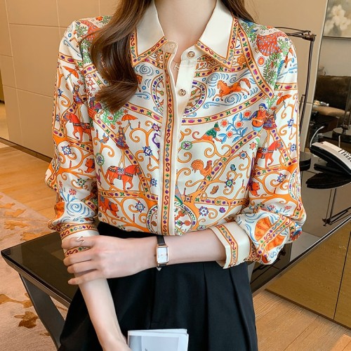 Fashion Flower Print Ladies Shirts – Long Sleeve Blouses for Spring and Autumn