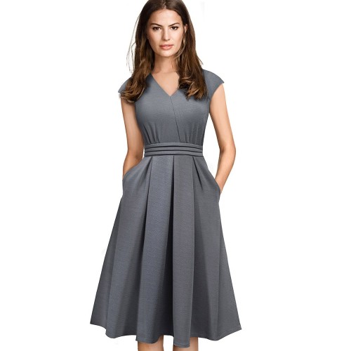 Elegant Sleeveless A-Line Flare Dress with Pocket – Summer Women’s Knee-Length Dress