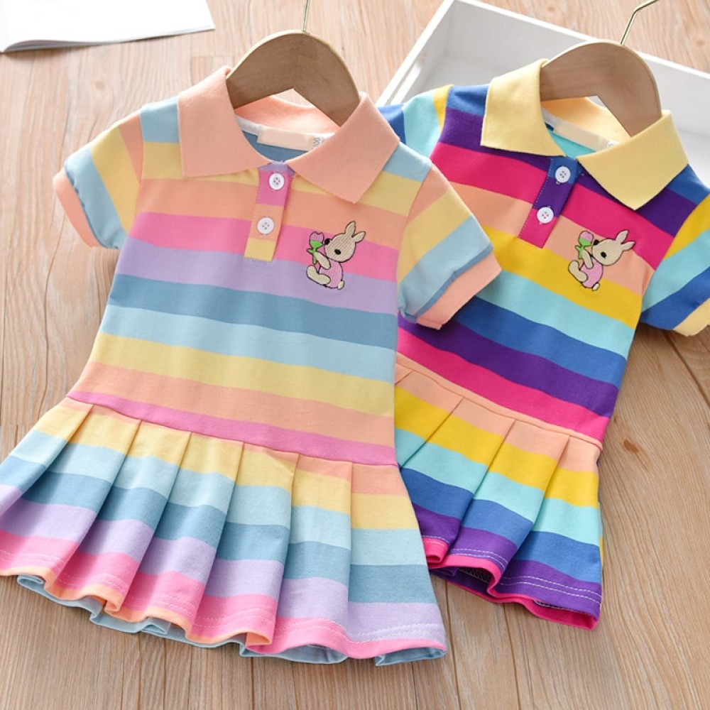 Spring Summer Turn-Down Collar Dress for Girls - Fashion Toddler Baby Clothing