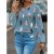 Elegant Feather Print Chiffon Blouse – Long Sleeve Women’s Stylish Casual Top