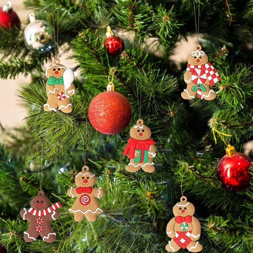 Gingerbread Man Christmas Tree Ornaments - Assorted 3 Inch Hanging Figurines 12PCS