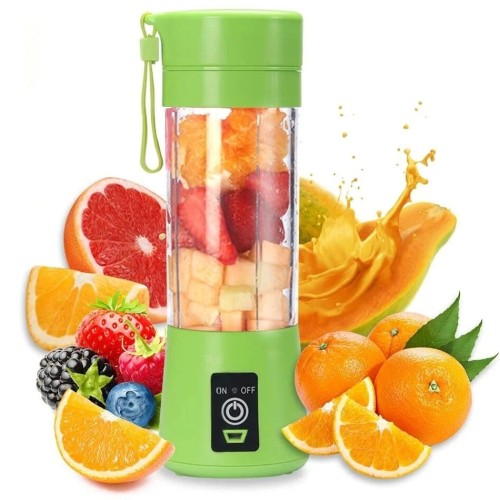 Green Portable 6-Blade USB Rechargeable Mini Fruit Juicer Blender for Home & Outdoor Use