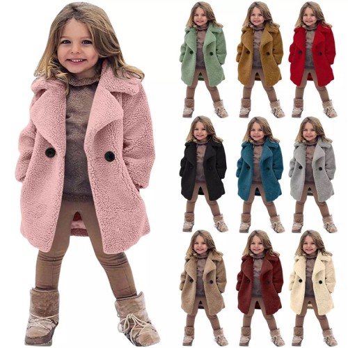 Girls Winter Warm Faux Fur Jacket – Turn-Down Collar Kids Outerwear for 2-12 Years