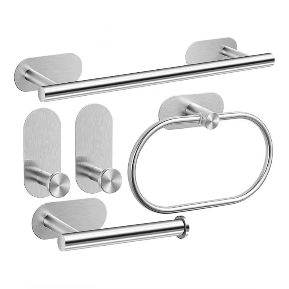 5-Piece Brushed Nickel Bathroom Hardware Set – Towel Bar, Ring, Paper Holder & Hook