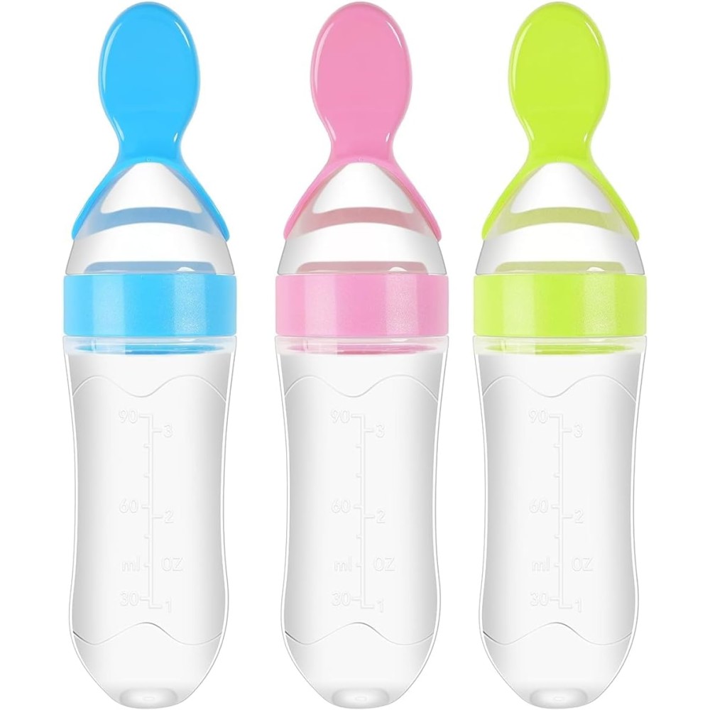 ChicAbode Baby Food Feeder - 3 Pack Squeeze Feeding Spoons | BPA-Free Silicone Dispensing Spoons