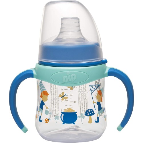 Nip Wide-Neck Leak Proof Training Baby Bottle Boy Blue - 150ml, BPA-Free, Easy Grip Handles, Soft Spout