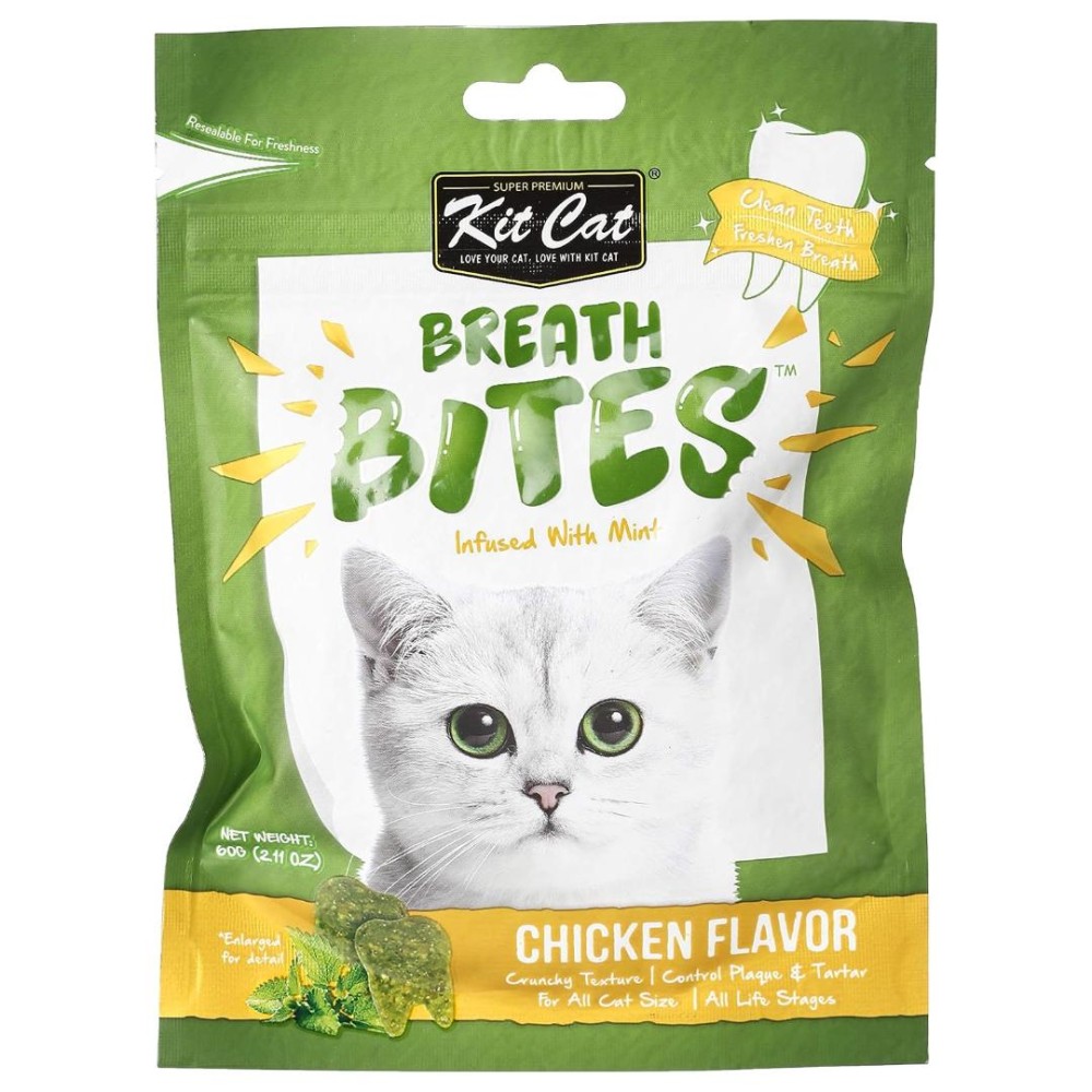 Kit Cat Breath Bites Chicken Flavor – Crunchy Dental Care Treats for Cats, 60g