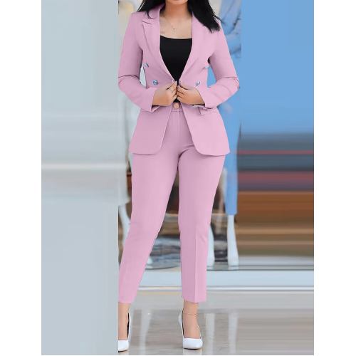 Women's 2-Piece Set: Stylish Notched Neck Blazer & High Waist Work Pants for Office