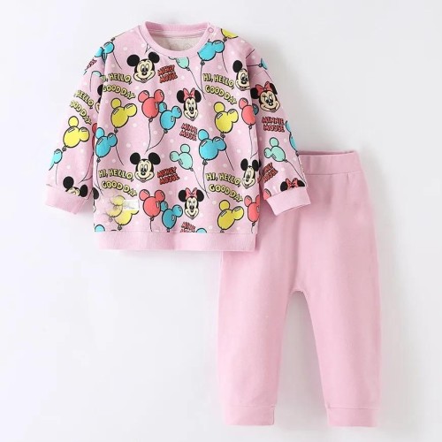 Mickey Baby Girl Pink Tracksuit – Sweatshirt & Sweatpants Set