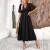 Stylish V-Neck Slit Vacation Party Dress – Women's Short Sleeve High-Quality Midi Dress