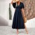 Stylish V-Neck Slit Vacation Party Dress – Women's Short Sleeve High-Quality Midi Dress