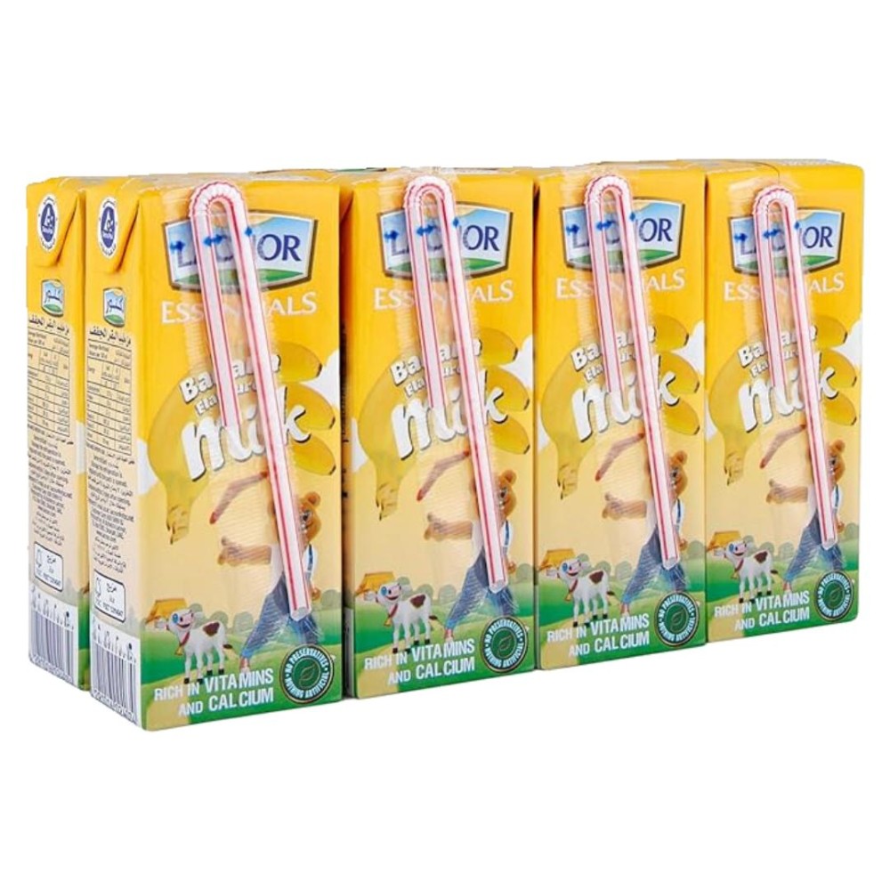 Lacnor Essentials Banana Flavoured Milk - 8 Pack of 180ml for Creamy Nutrition