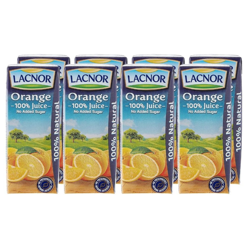 Lacnor Essentials Orange 100% Juice, No Added Sugar, 180ml x 8