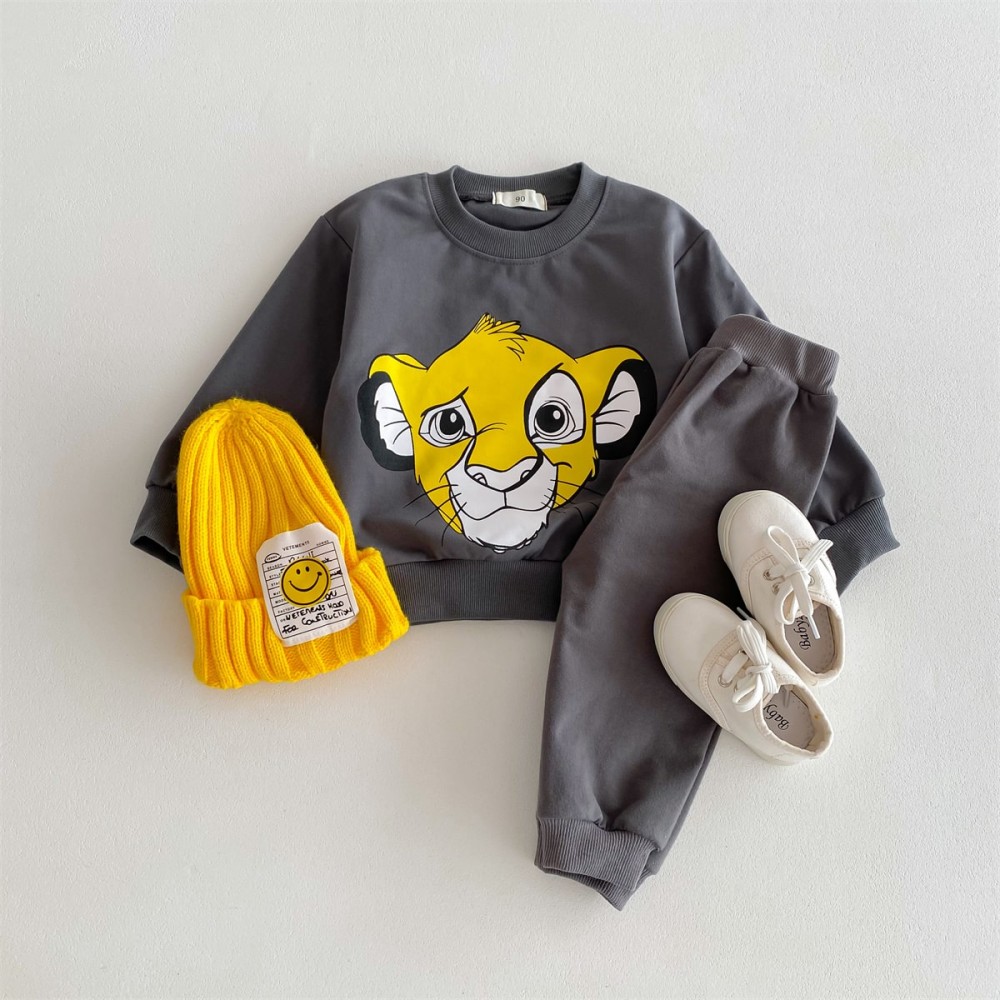 Cartoon Lion Baby Boy's Tracksuit - Spring Fashion Sweatshirt & Sweatpants Set 0-3 Age