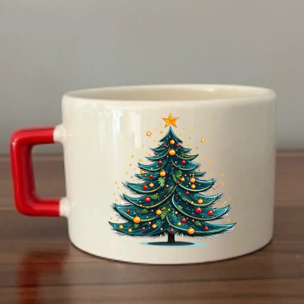 Christmas Tree Printed New Year Christmas Gift Cup with Red Handle – 199ml