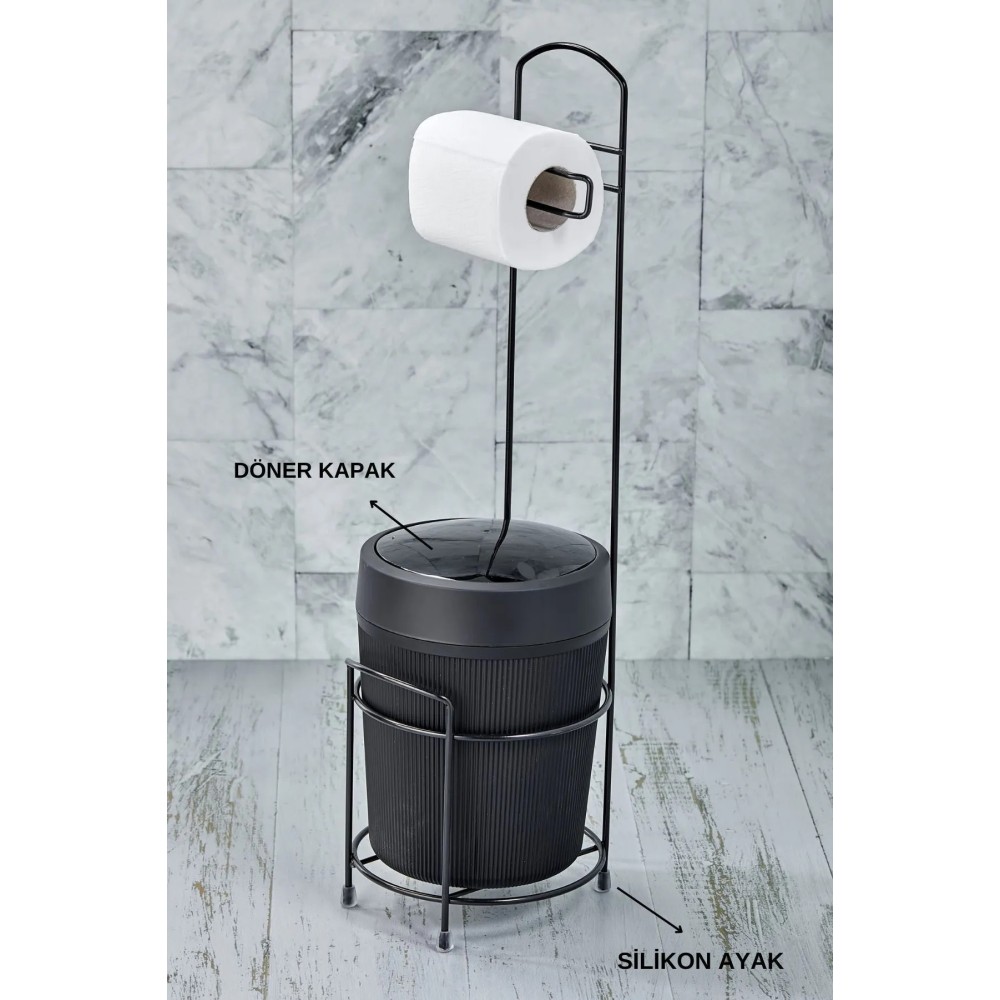 VIPGross Luxury Kitchen & Bathroom Trash Can and Toilet Paper Holder Set with Metal Stand