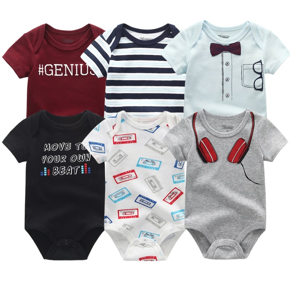 6PCS Unisex Newborn Baby Boss Jumpsuits Set - 100% Cotton